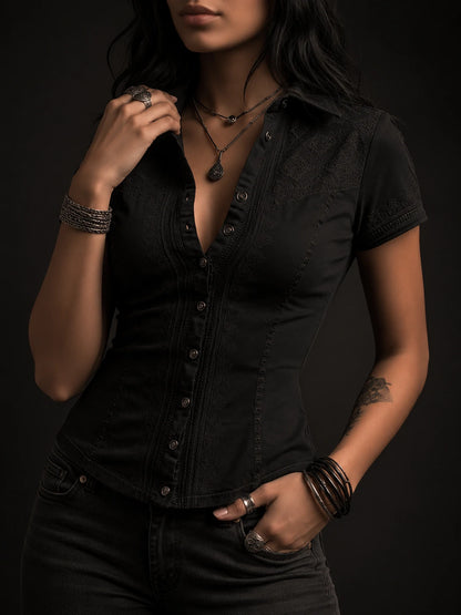 Gothic Black Utility Corset Shirt