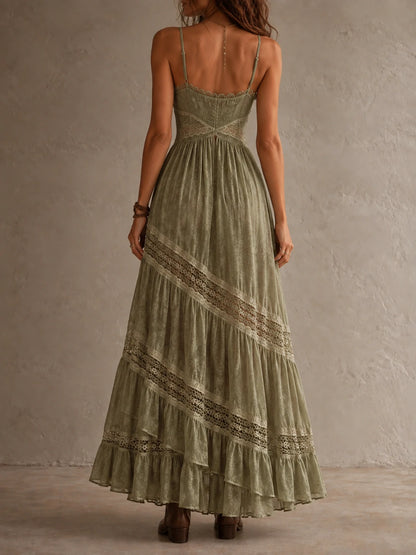 Sage Lace Tassel Maxi Dress