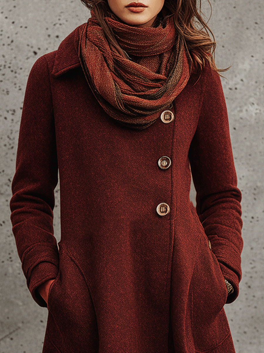 Classic Rust Wool Blend Button Coat