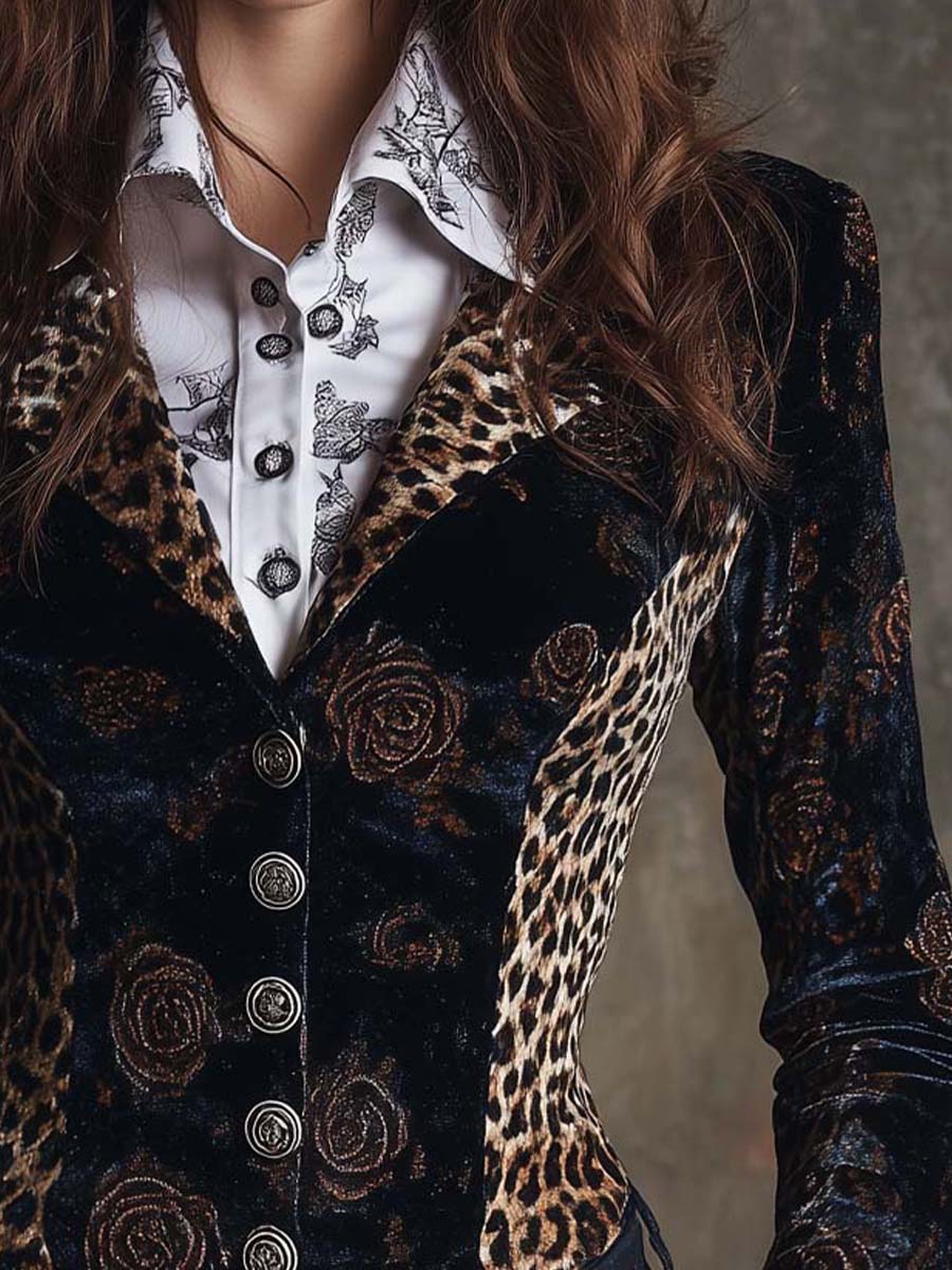 Vintage Floral And Leopard Print Velvet Blazer