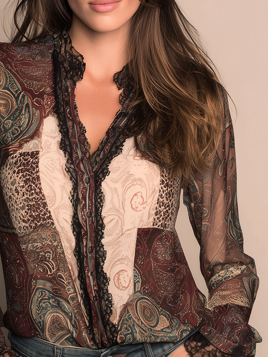 Vintage Lace Paisley Print Shirt