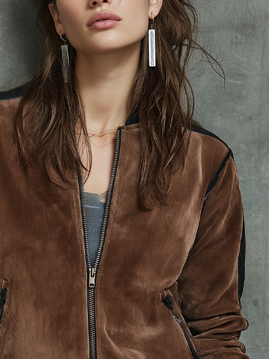 Retro Contrast Color Trim Velvet Jacket