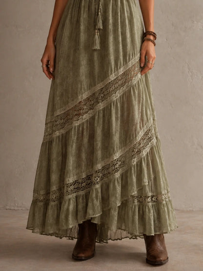 Sage Lace Tassel Maxi Dress