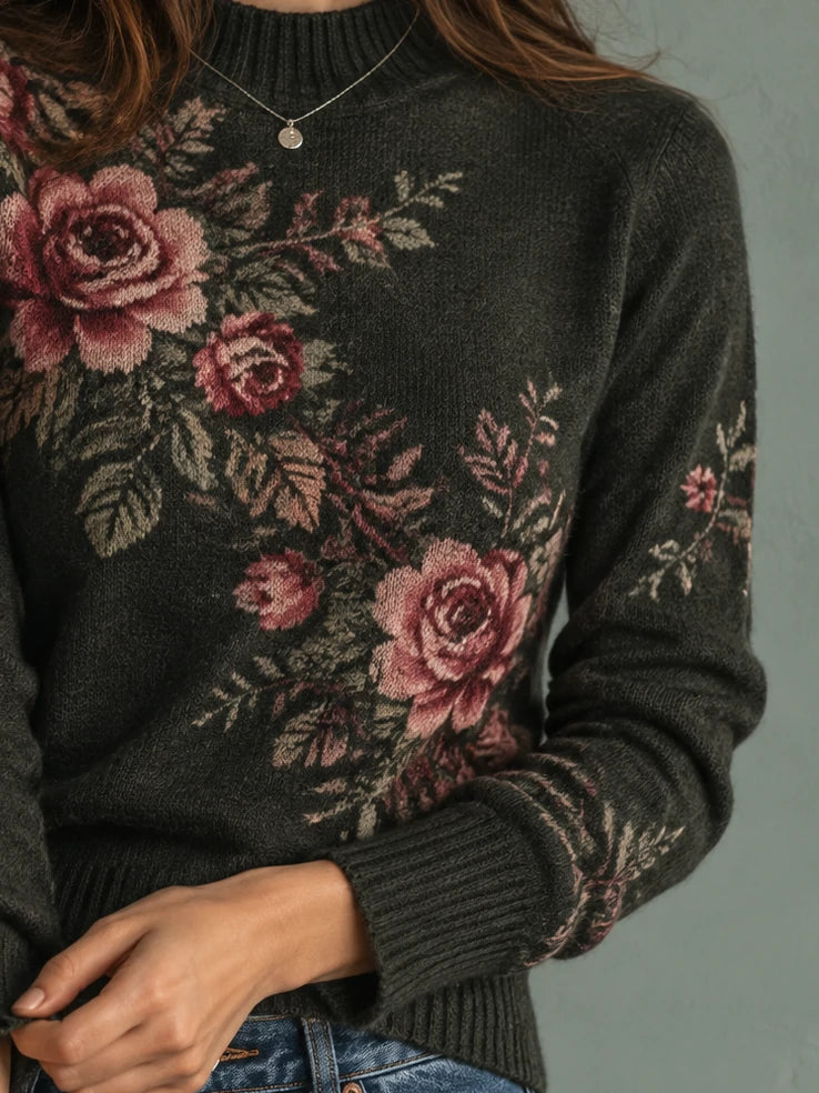 Vintage Rose Crewneck Knit Sweater