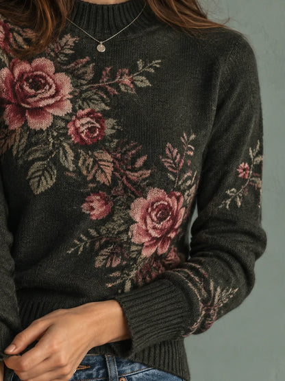 Vintage Rose Crewneck Knit Sweater