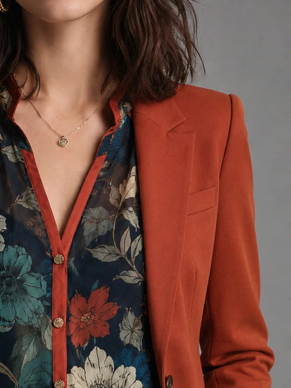Terracotta Tailored Blazer with Gold Button Detail