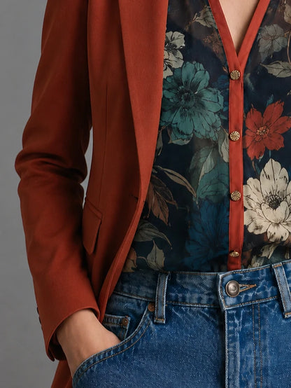Terracotta Tailored Blazer with Gold Button Detail