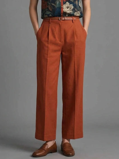 Dark Floral Sheer Blouse & Rust Wide-Leg Trousers Set