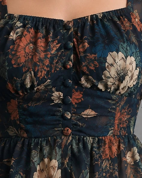 Dark Floral Chiffon Peplum Corset Top