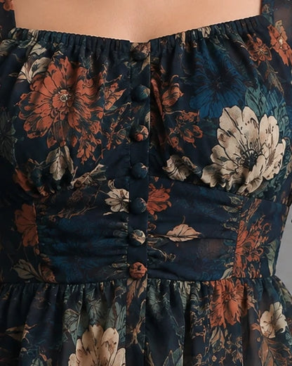 Dark Floral Chiffon Peplum Corset Top