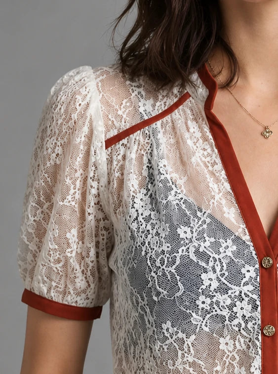 Ivory Lace Puff Sleeve Blouse