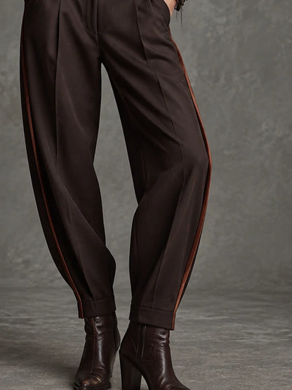 Contrast-Piped Pleated Barrel Trousers