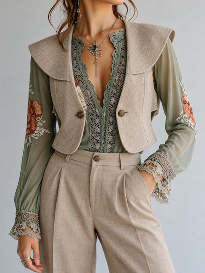 Statement-Collar Waistcoat and Wide-Leg Trousers