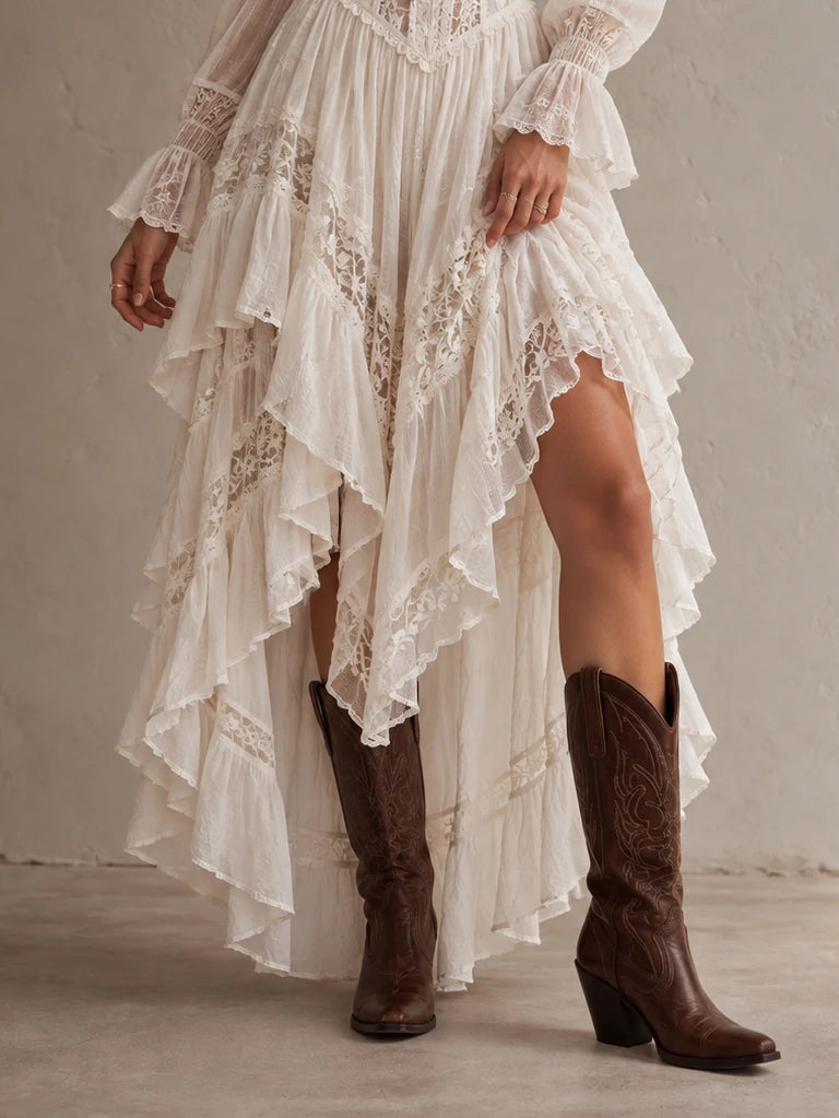 Lace Corset-Style High-Low Ruffle Dress