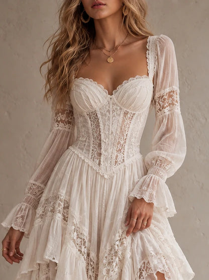 Lace Corset-Style High-Low Ruffle Dress