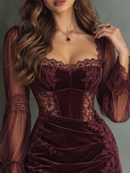 Velvet-Look Lace Corset-Style Mini Dress