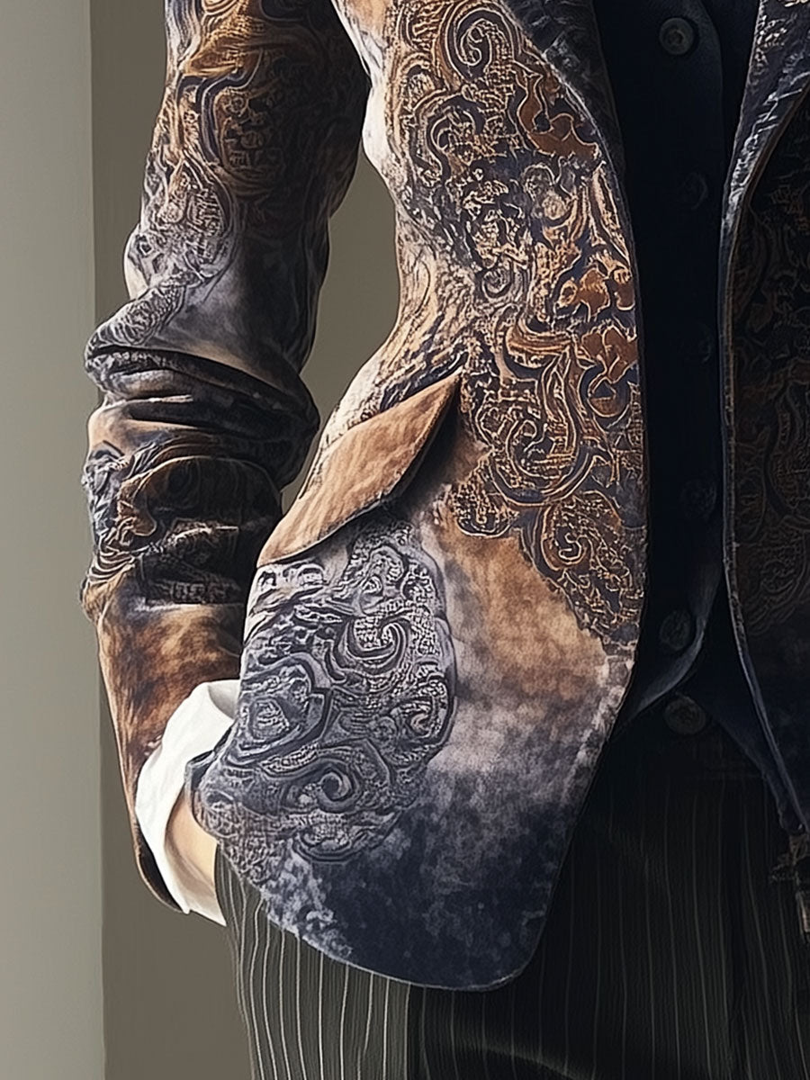 Vintage Suede Totem Print Lapel Blazer