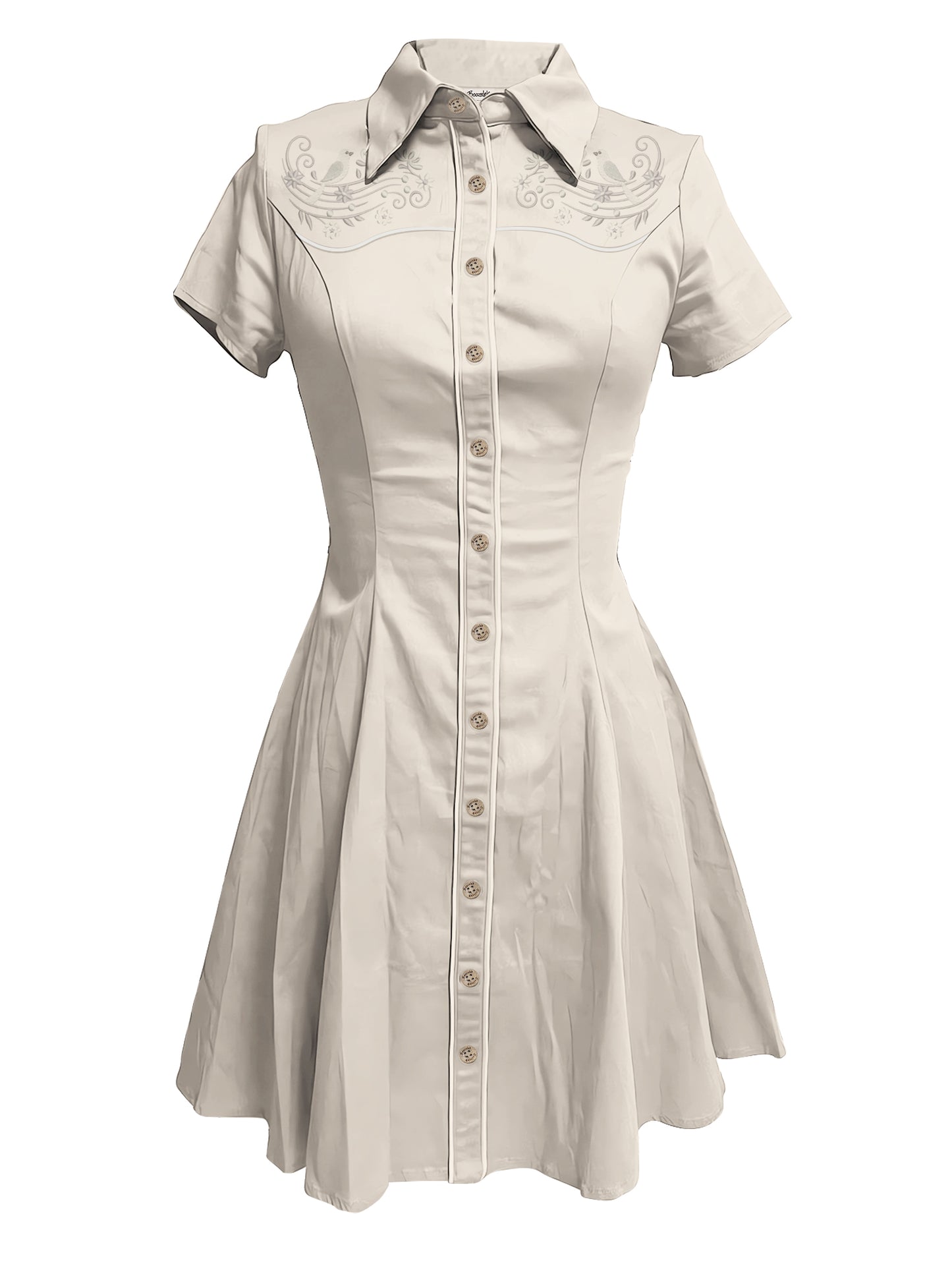 [Embroidery]Musical Notes And Birds - 100% Cotton Dress