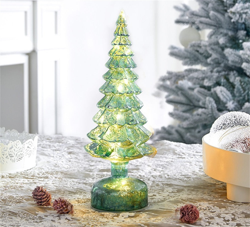 Glowing Glass Christmas Tree Ornaments Home Luminous Desktop Decoration Led Night Light Party Xmas Decorations Festival Kid Gift