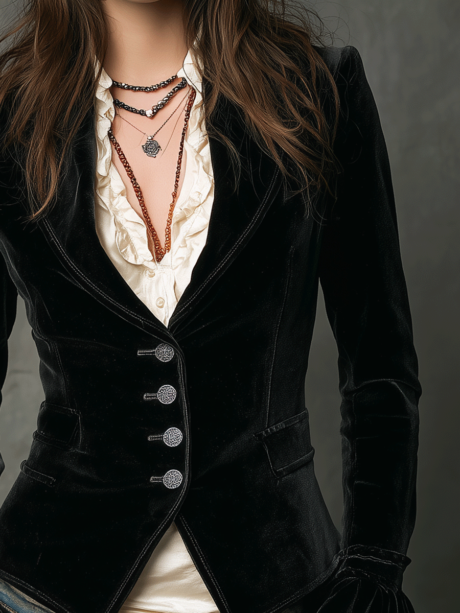 Classic Black Velvet Tailored Blazer