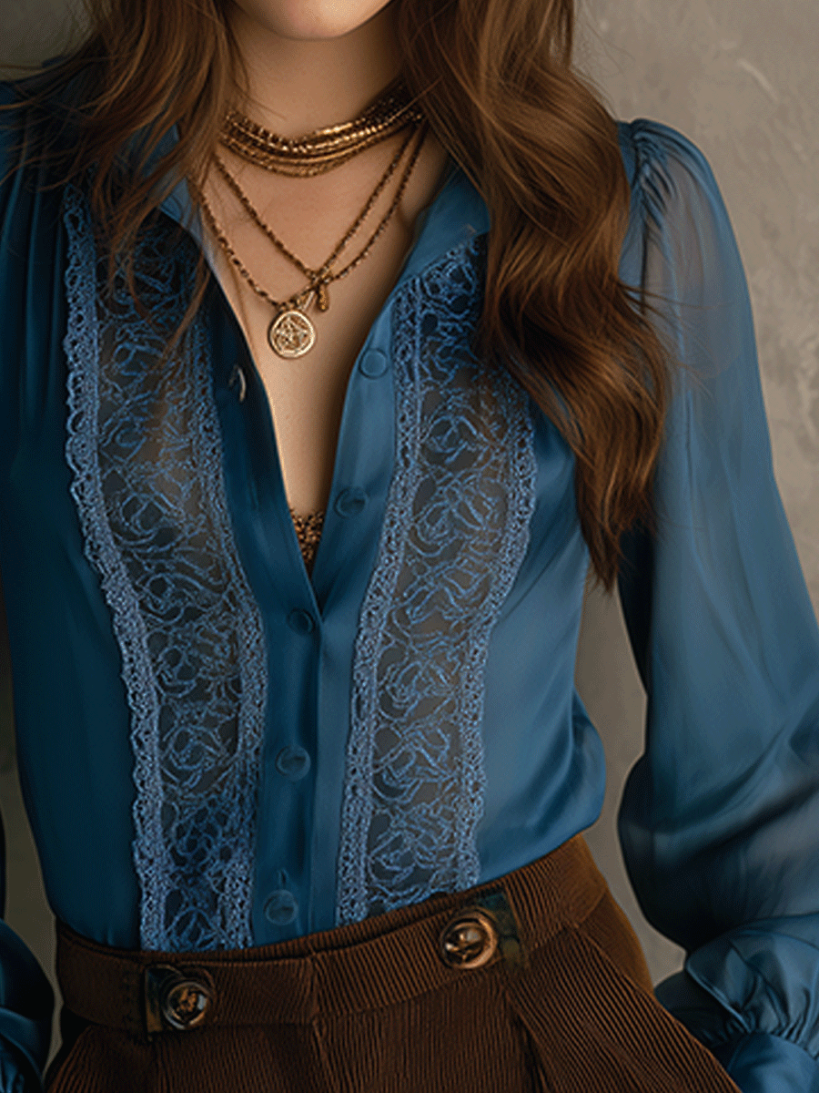 Retro Elegant Lace Flowing Long Sleeve Shirt