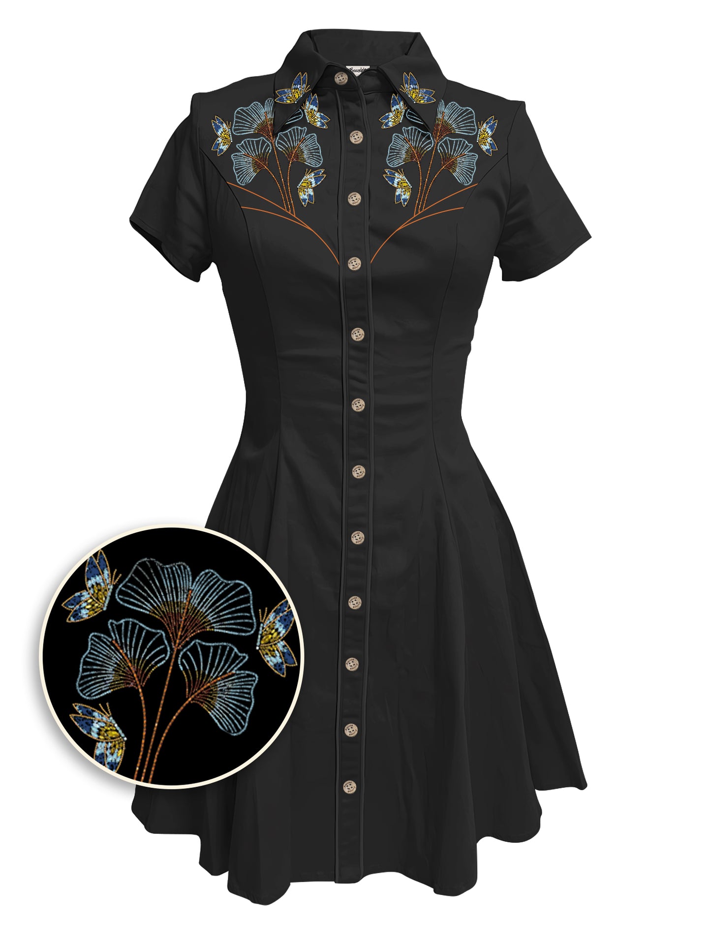 [Embroidery]Flowers and Butterflies - 100% Cotton Dress