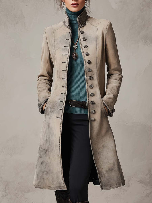 Vintage Distressed Polyester Suede Jacket