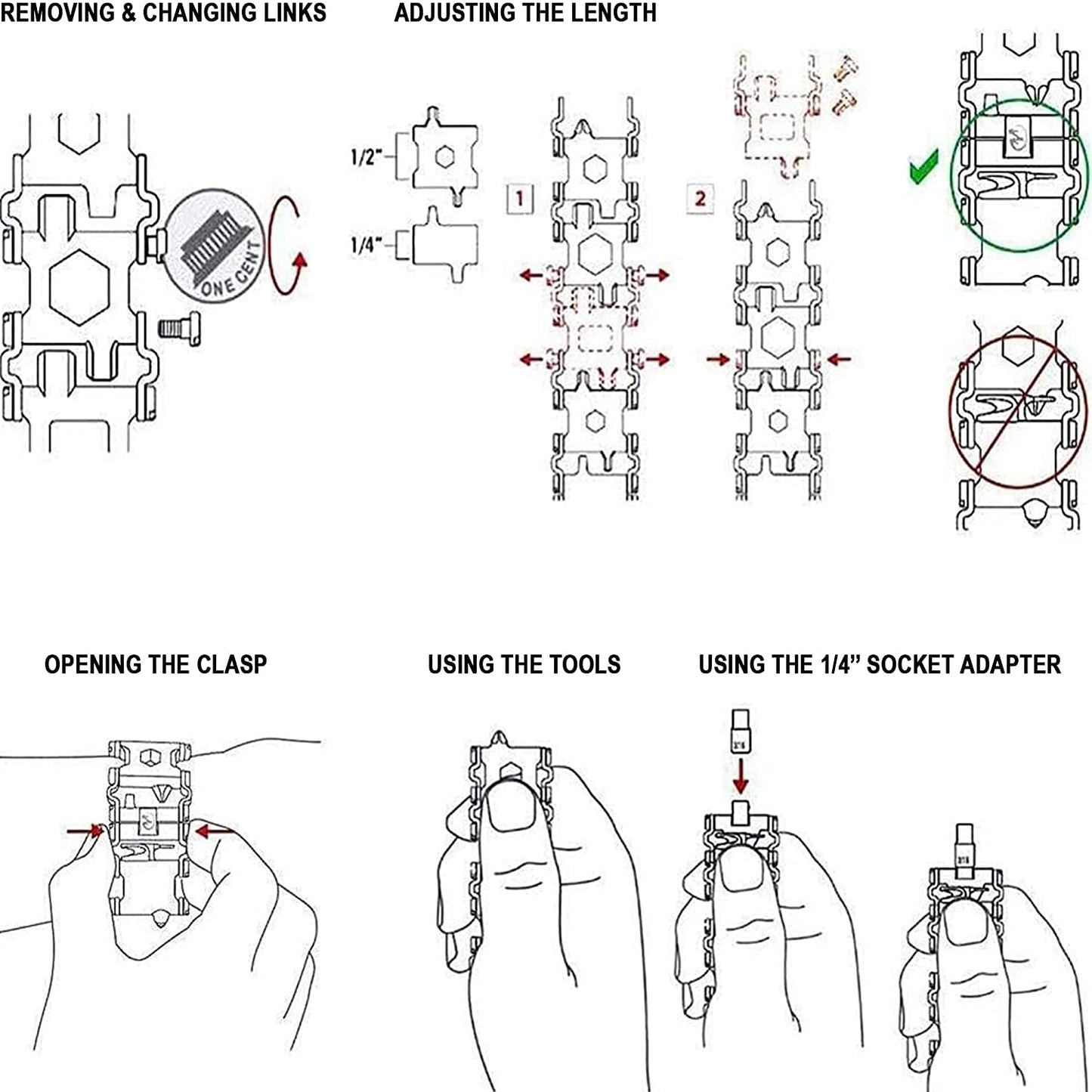 29 in 1 Bracelet Tool, Multifunctional Tool Bracelet Accessories