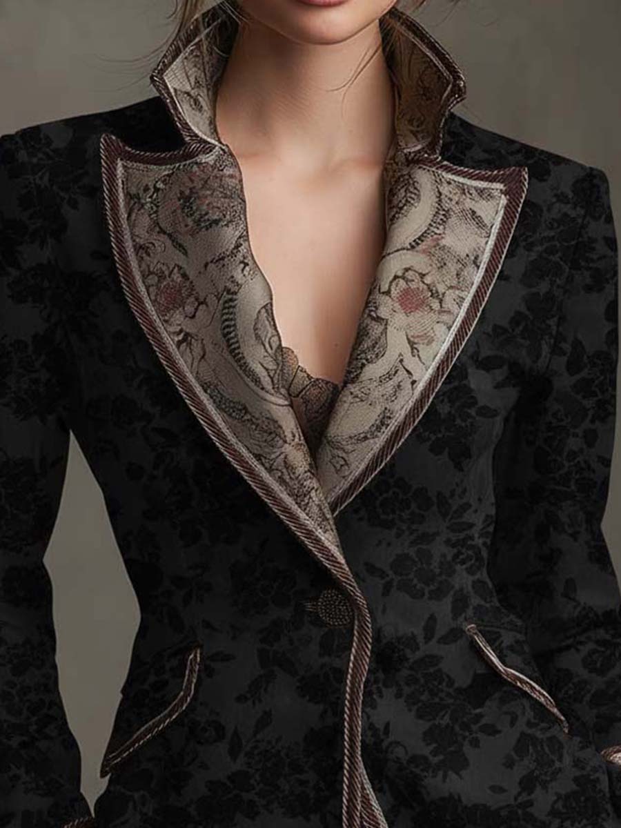 Vintage Floral Jacquard Woven Blazer