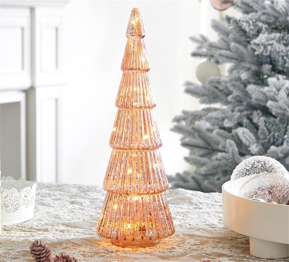 Glowing Glass Christmas Tree Ornaments Home Luminous Desktop Decoration Led Night Light Party Xmas Decorations Festival Kid Gift