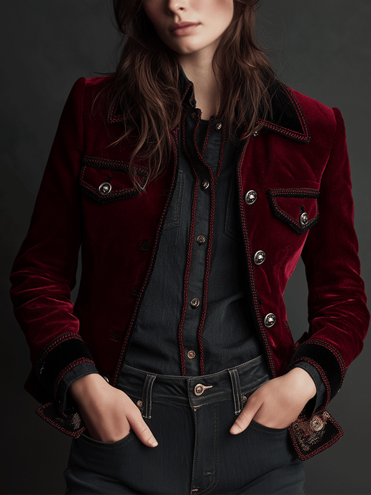 Baroque Contrast-Trimmed Velvet Jacket