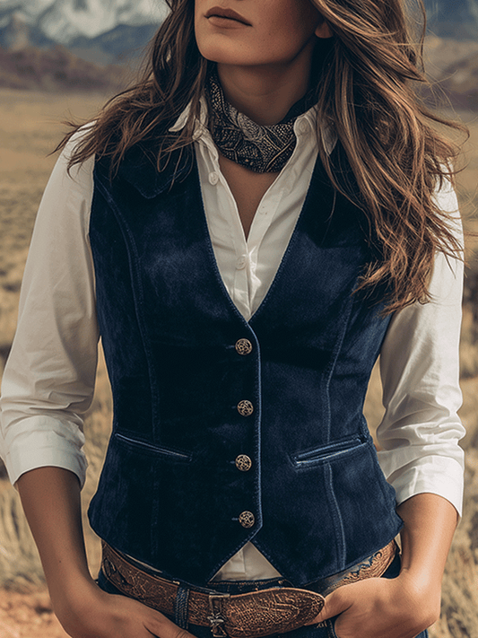 Western Charm Dark Navy Faux Suede Vest