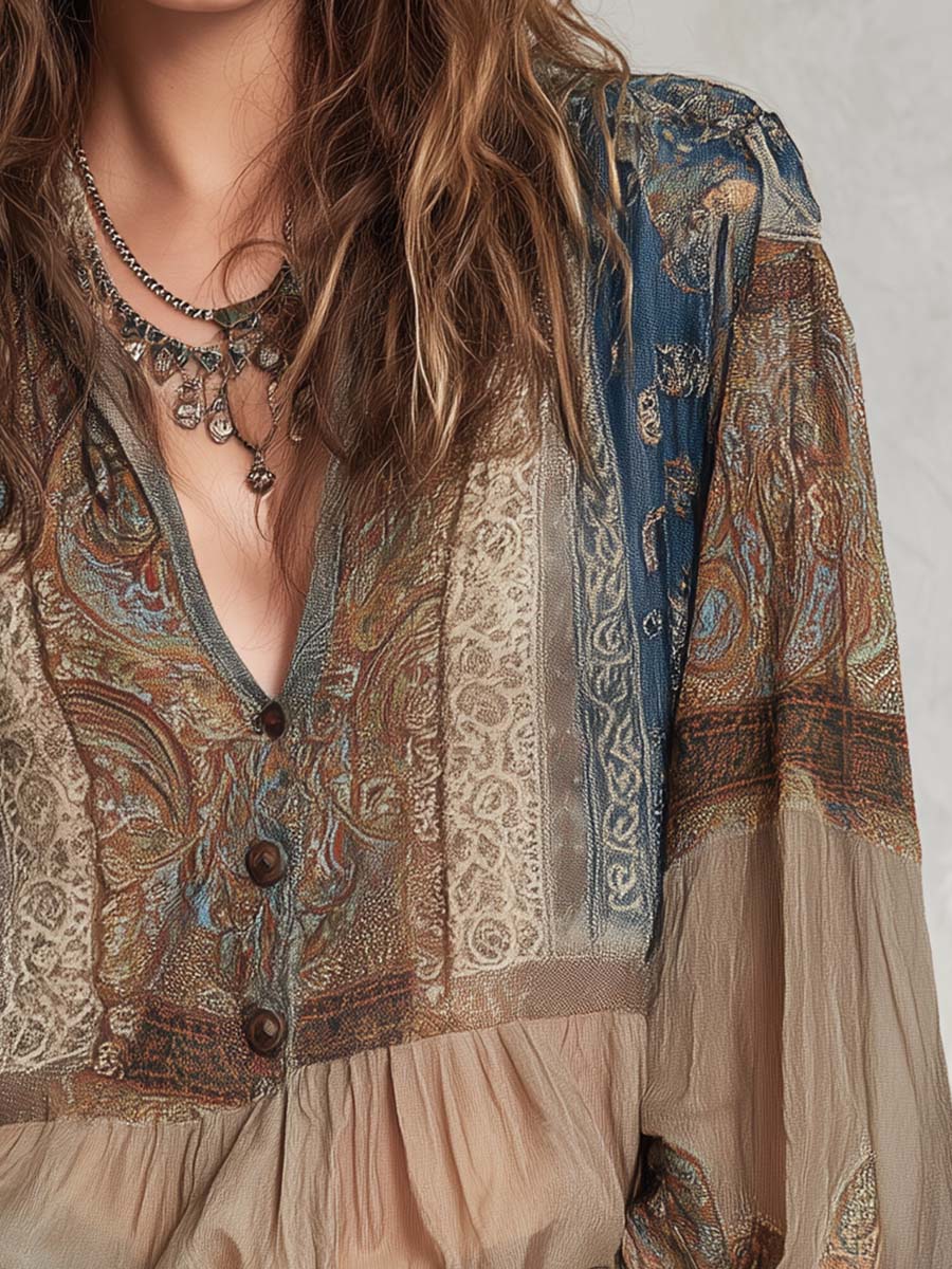 Vintage Boho Paisley Sheer Blouse