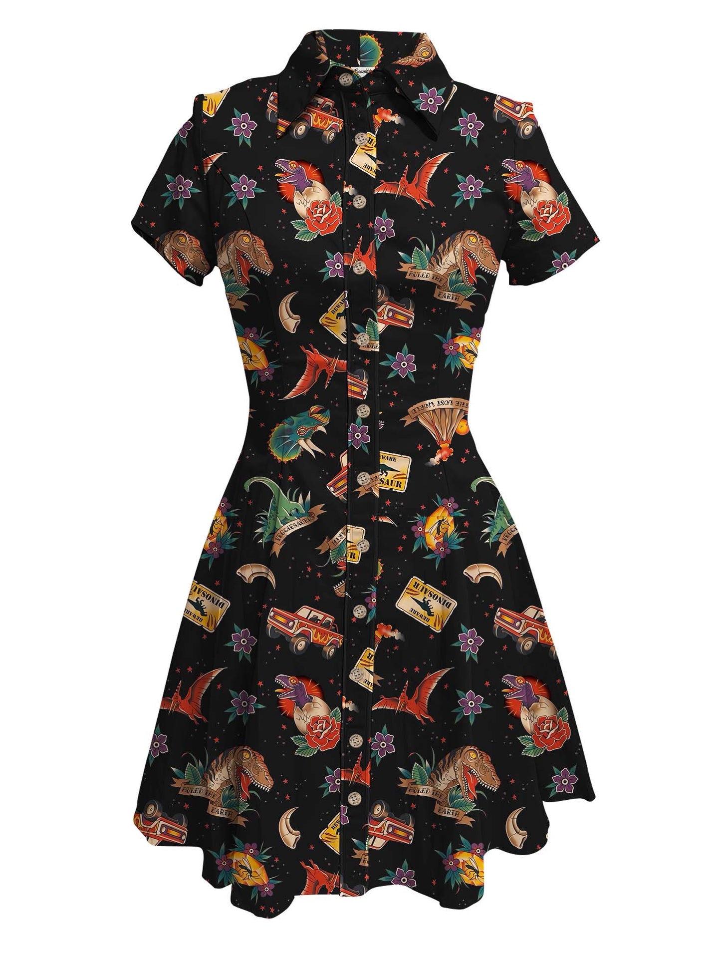 Tattoo Dinosaurs - 100% Cotton Double Pocket Dress