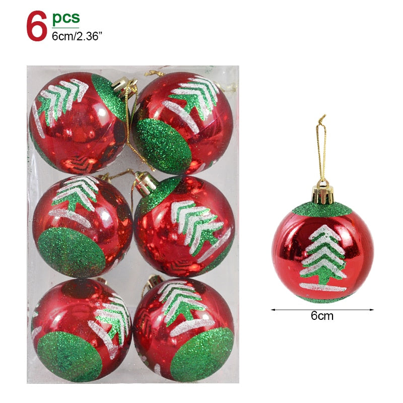 6pcs/6cm Transparent Snow Christmas Balls Pendants for Christmas Tree Decoration