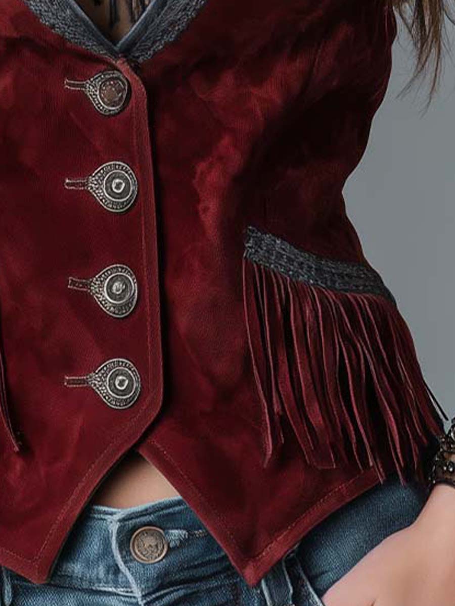 Vintage Western Microsuede With Braided Fringe Slim Fit Vest