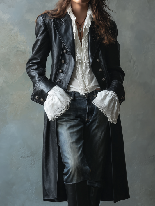 Vintage Button-down Faux Leather Long Jacket