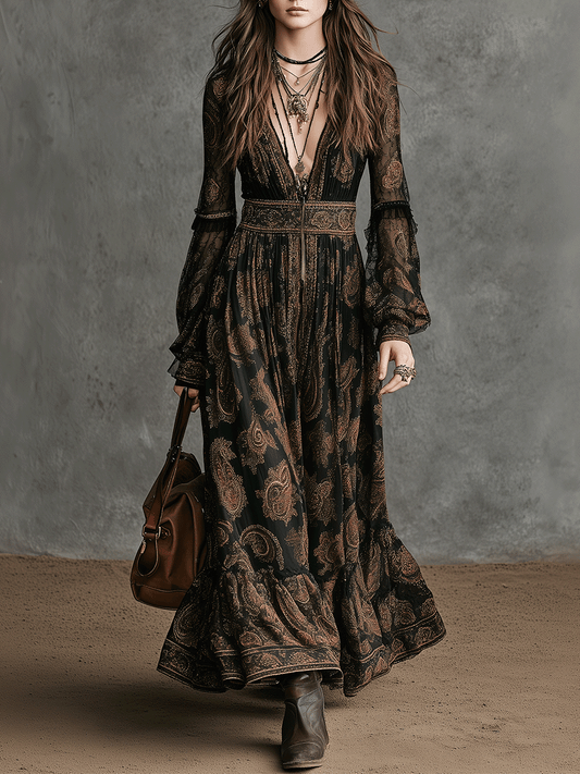 Vintage Boho Floral Maxi Dress