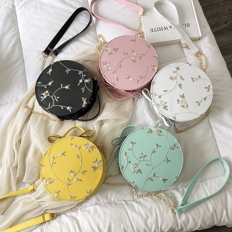 Hot Sale Sweet Lace Round Handbags PU Leather Women Crossbody Bags