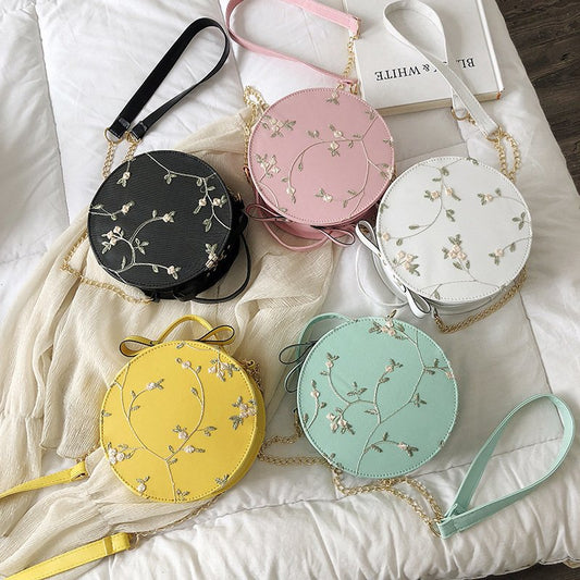 Hot Sale Sweet Lace Round Handbags PU Leather Women Crossbody Bags