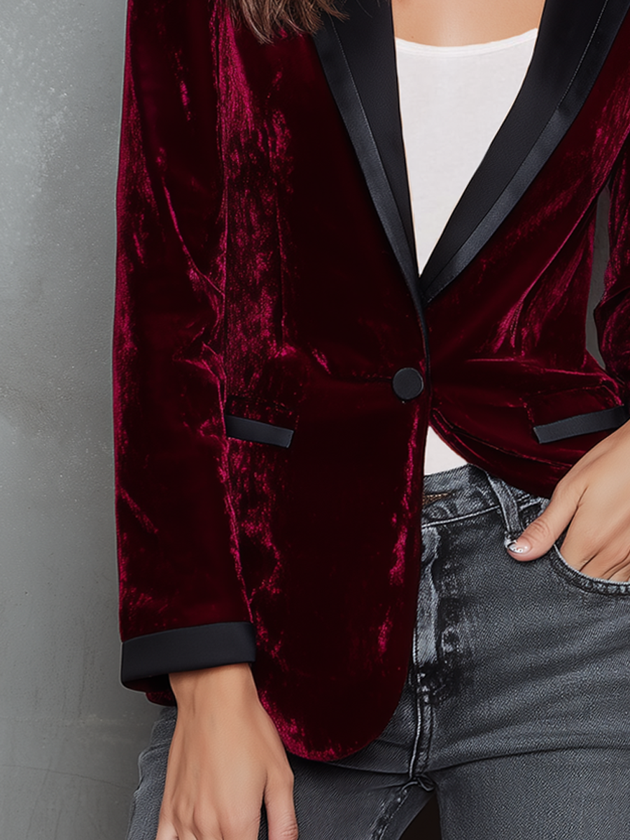 Vintage Contrast Trim Velvet Blazer