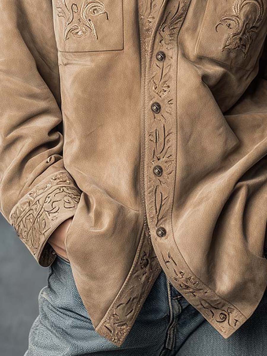 Vintage Tan Suede Embroidered Shirt