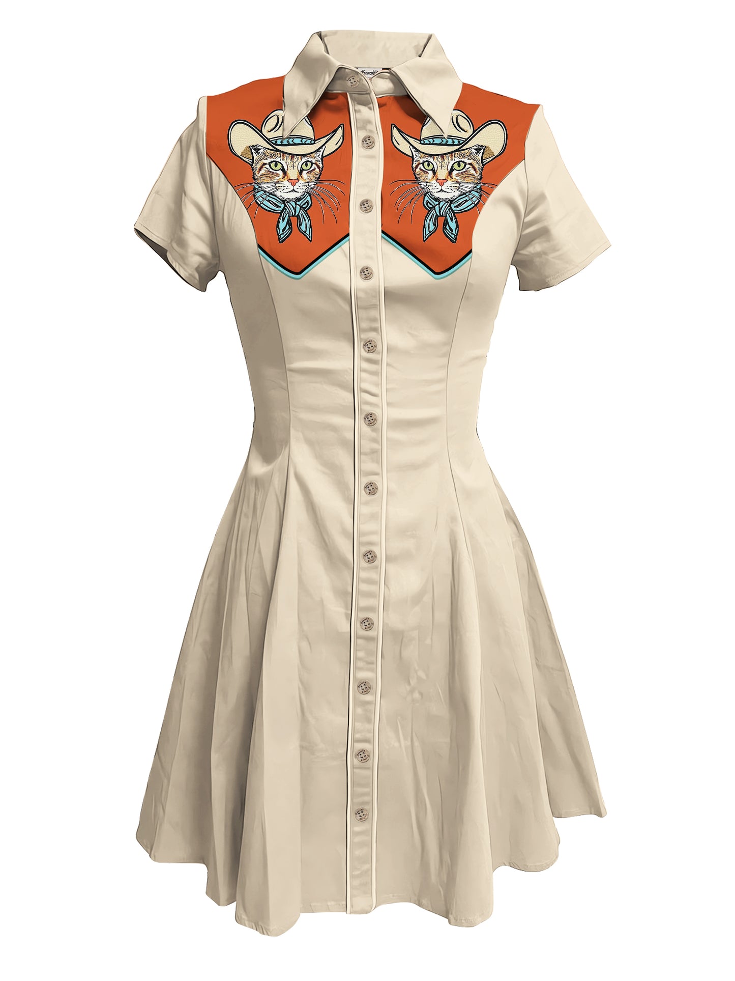 Cat Cowgirl - 100% Cotton Double Pocket Dress