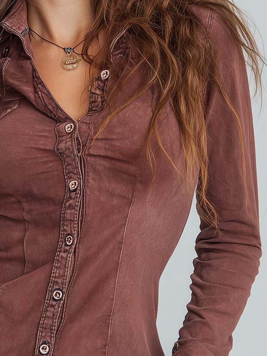 Vintage Sun-Dried Red Washed Slim Fit Shirt