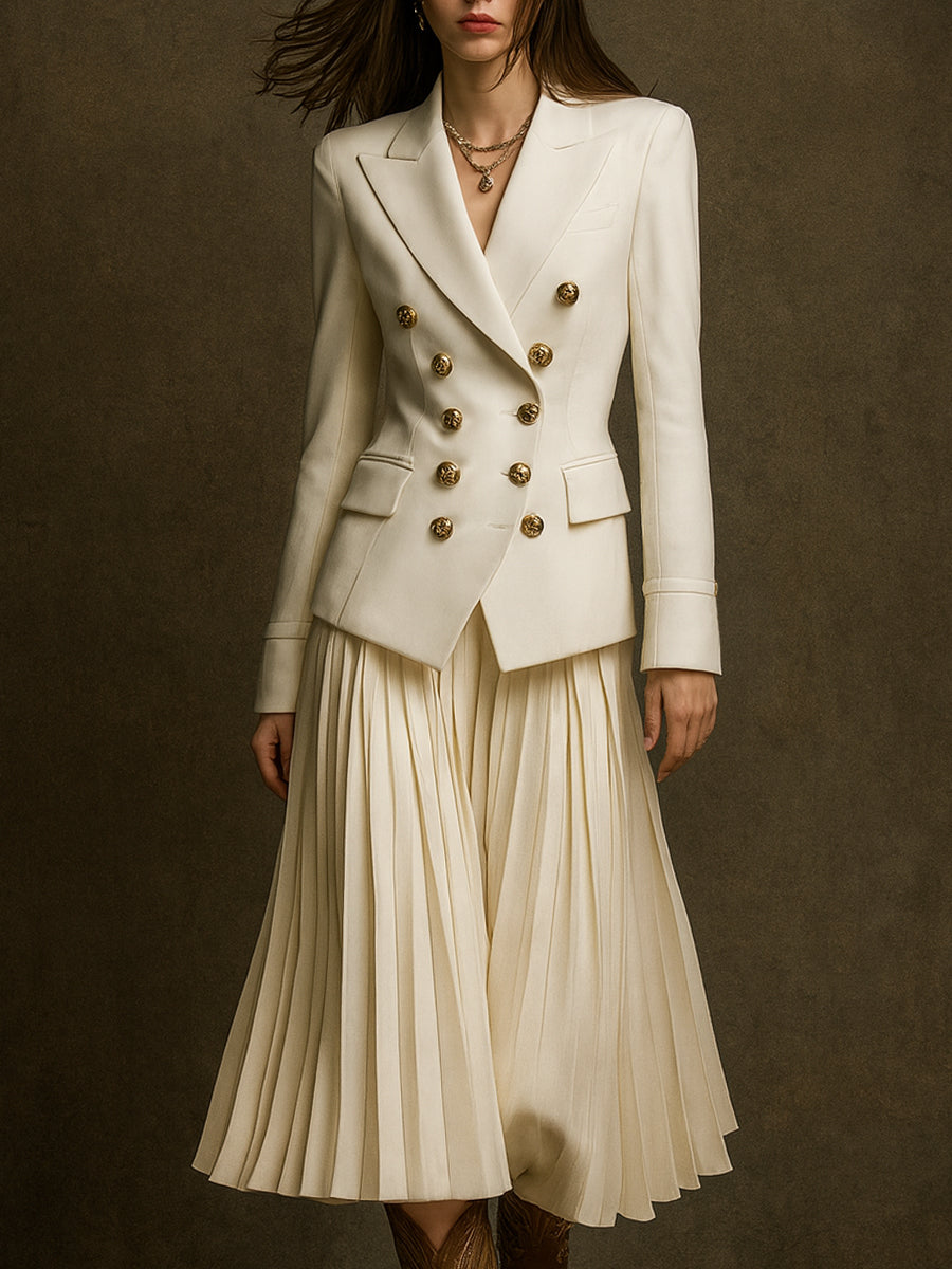 Retro Slim Lapel Double Row Metal Button Blazer