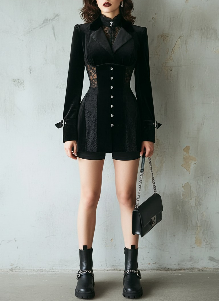 Velvet & Lace Corset-Style Blazer Dress