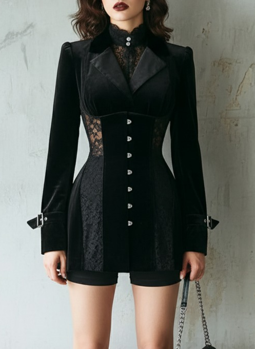 Velvet & Lace Corset-Style Blazer Dress
