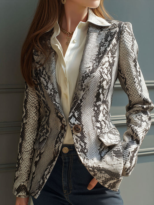 Vintage Snake Pattern Print Tailored Blazer