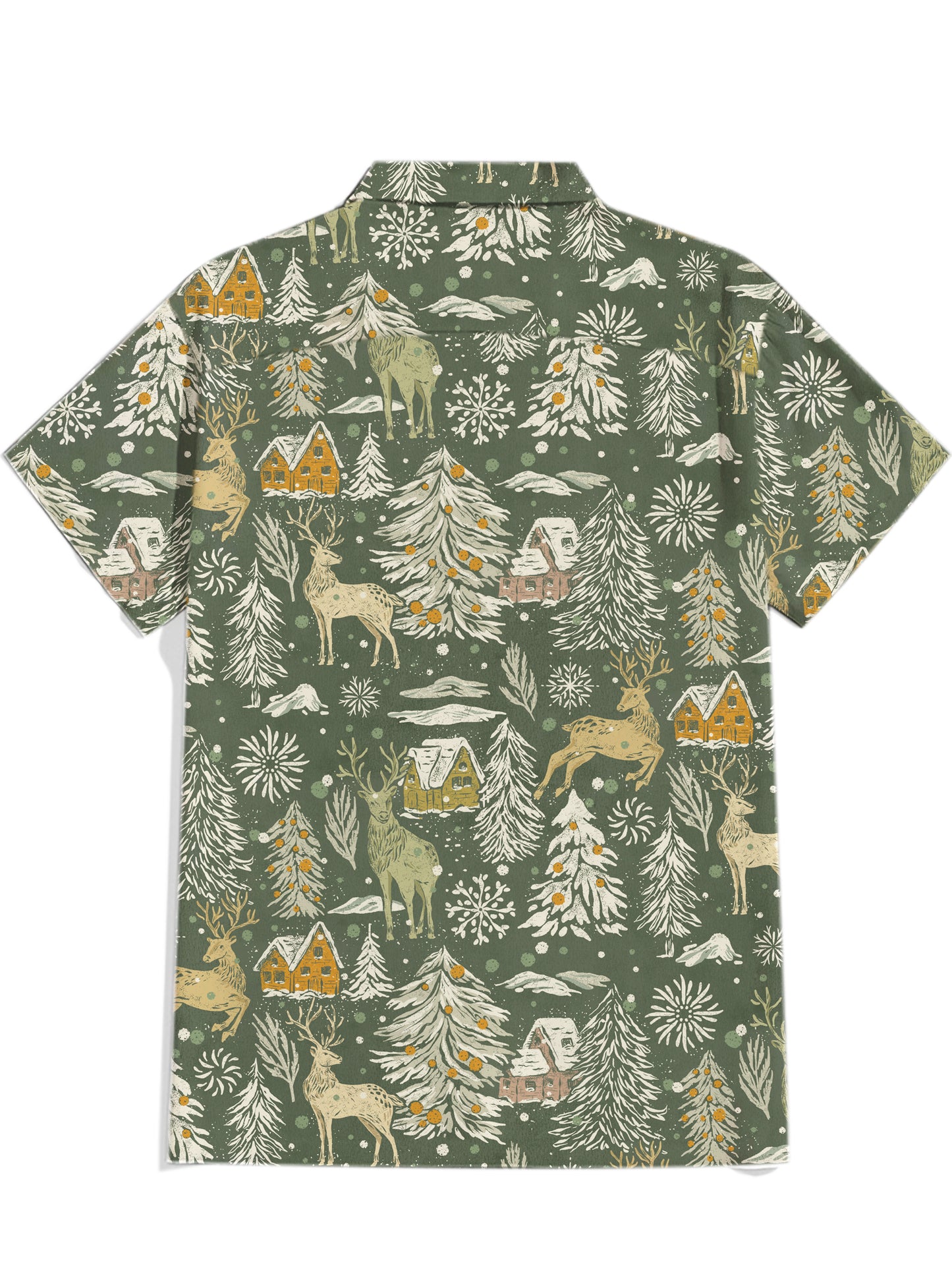 Snowy Village Celebration - 100% Cotton Cuban Collar Shirt