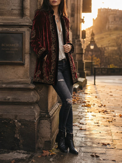 Women's Vintage Paisley Long Sleeves Velvet Jacket